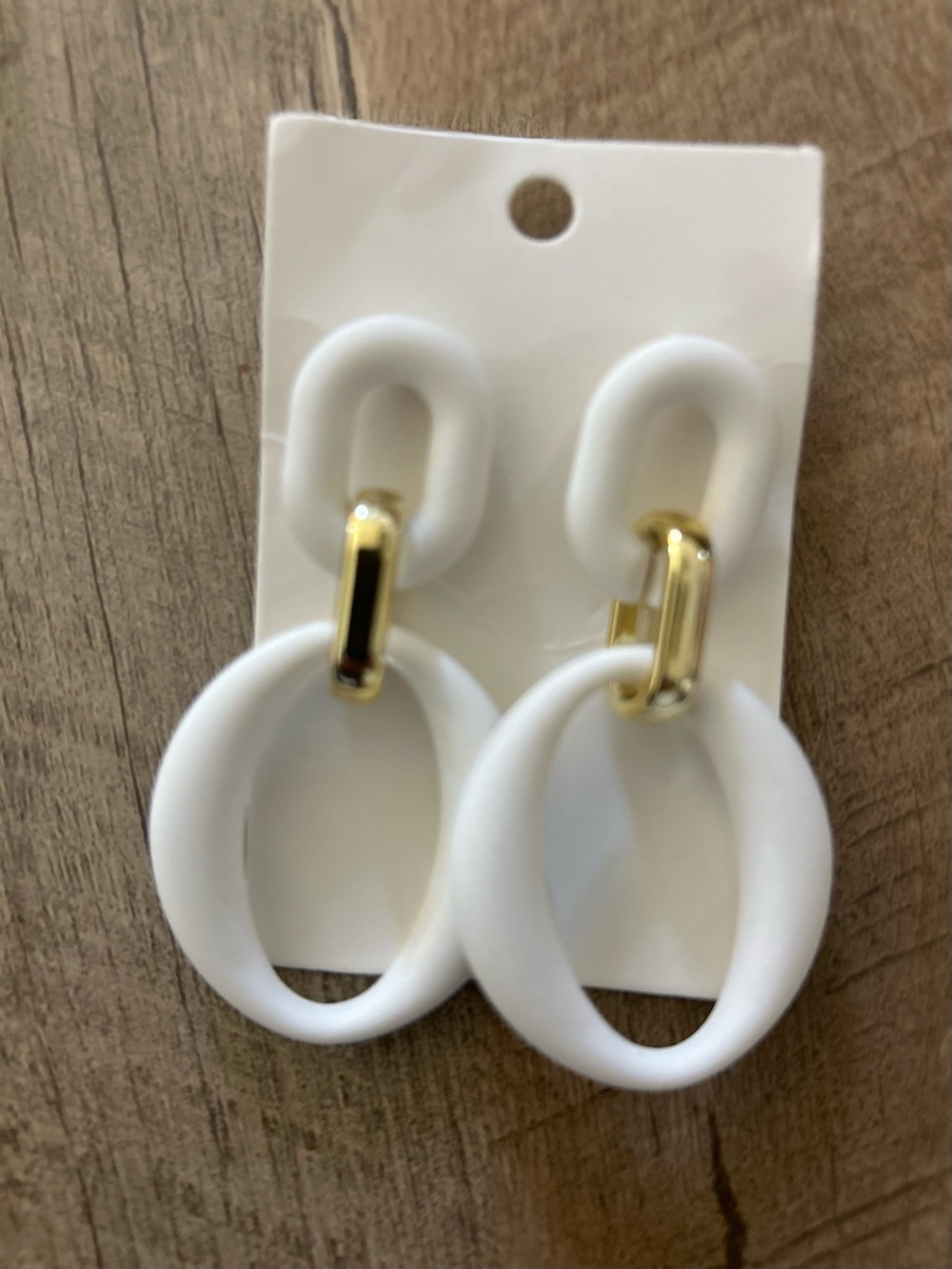 White Resin Hoop Drop Earrings with Gold Accents